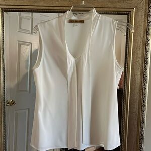 Nipon Boutique Sleeveless White V-Neck Blouse with Front Tie